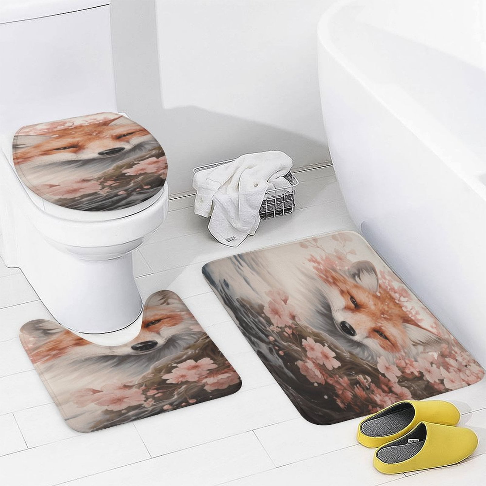 Fox Bathroom Rugs Set 3 Piece with Non-Slip Bath Rugs Toilet Lid Cover ...