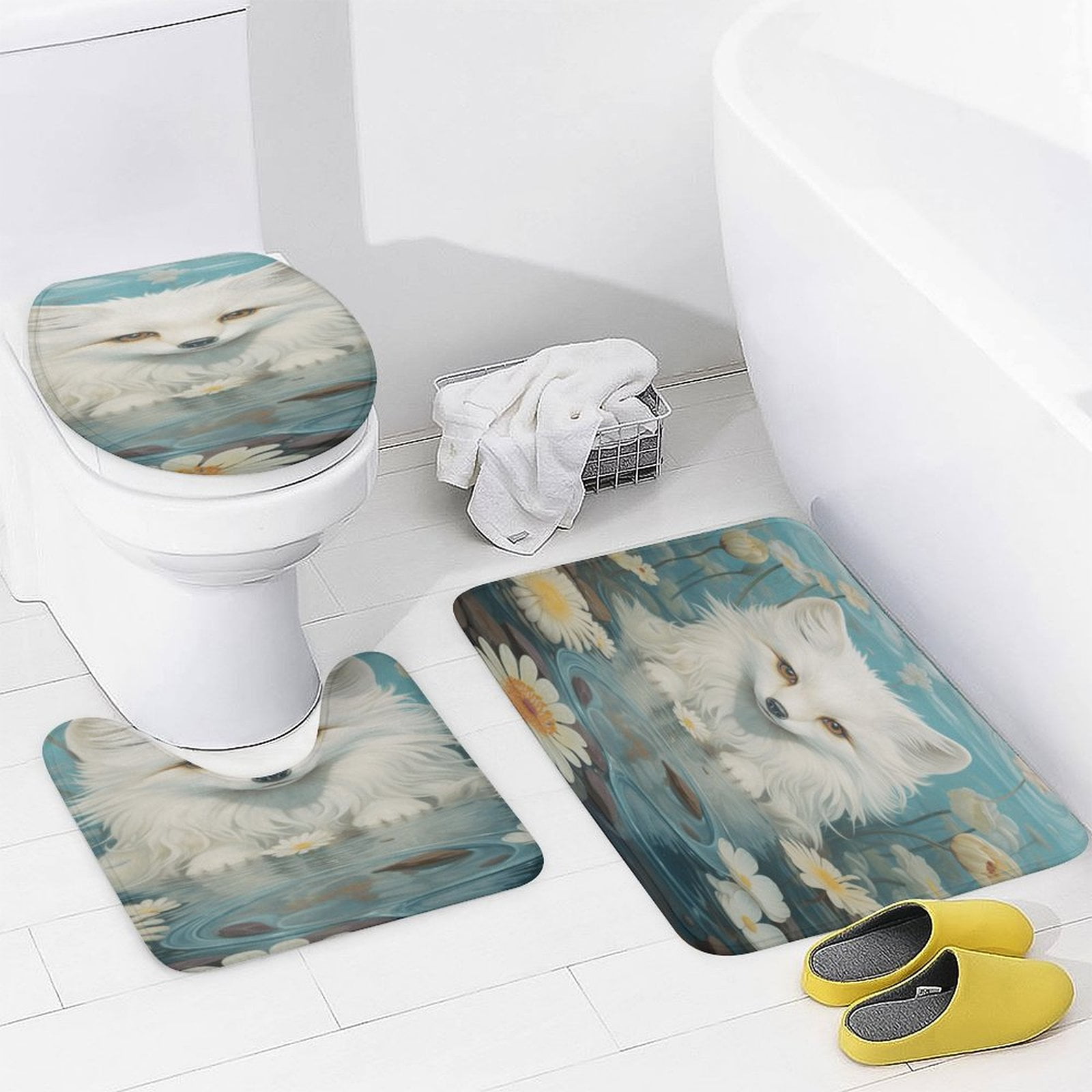 Fox Bathroom Rugs Set 3 Piece with Non-Slip Bath Rugs Toilet Lid Cover ...