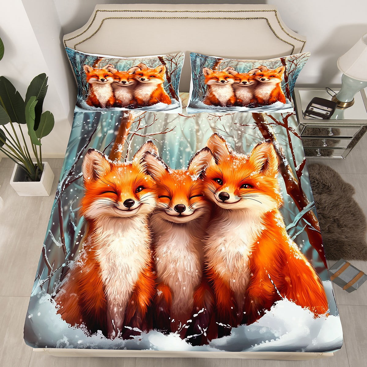 Fox Bedding Set Cute Cartoon Woodland Animal Bed Sheets Twin Size fox-bedding-set-cute-cartoon-woodland-animal-bed-sheets-twin-size