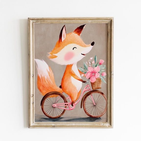 Fox Bicycle Nursery Wall Art, Unframed Paper Print Size 8x12