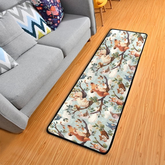 Fox Bird Butterfly Branch Hallway Runner Rug 2'X6' Non-Slip Washable Carpet Runner Kitchen Entryway Laundry Bedroom
