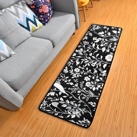 Fox Birds Flowers Leaves Long Floor Mat Runner Rug Area Mat Noise Reduction Water Absorbent Non-Slip 72" x 24"