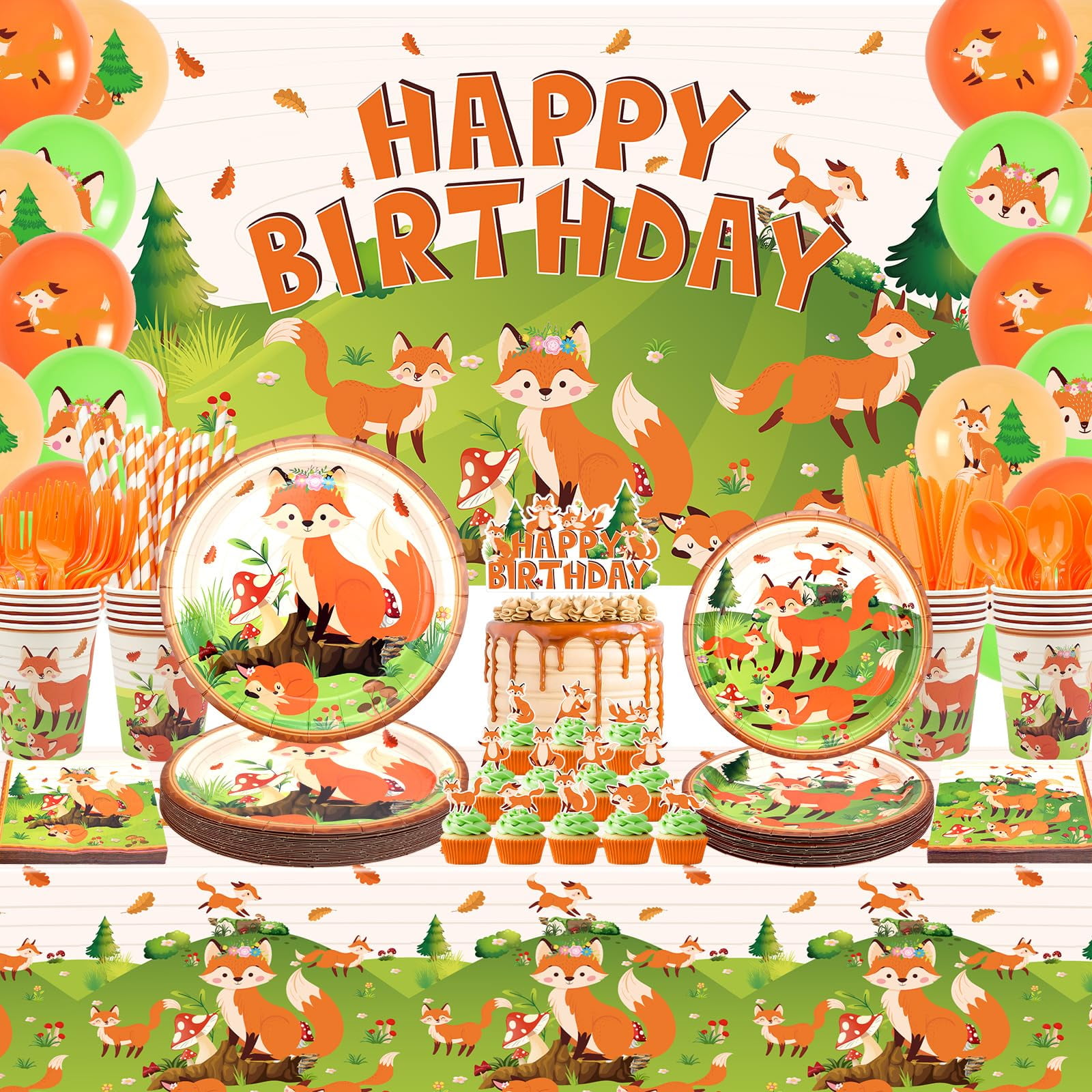 Fox Birthday Party Supplies, STF9 Including Happy Birthday Party Plates ...