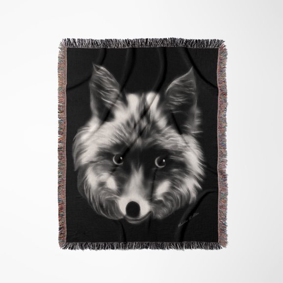 Fox - Black -White, Woven Blanket