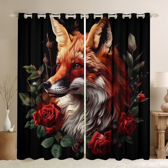 Fox 30%-50% Blackout Curtains for Bedroom,Vintage Red Rose Curtains Drapes Romantic Flowers Curtains 2 Panels 42"Wx63"L,Woodland Animals Window Curtains