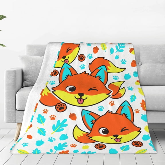 Fox Blanket, Cozy Flannel Fleece Fox Print Blankets and Throws for All Seasons, Couch Bedding Decor 50x40