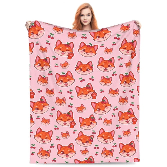 Fox Blanket, Cozy Fox Print Flannel Fleece Throw Blanket for All Seasons Home Sofa Bed Decor 50x40