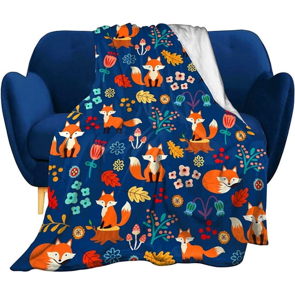 Fox Blanket Flower Soft Comfy Throw Blanket Flannel Fleece Blankets for Bedding Sofa Living Room Kids Adults Boys Girls Gifts 50"X40"