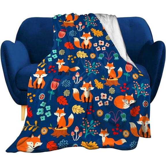 Fox Blanket Flower Soft Comfy Throw Blanket Flannel Fleece Blankets for Bedding Sofa Living Room Kids Adults Boys Girls Gifts 60"X50"