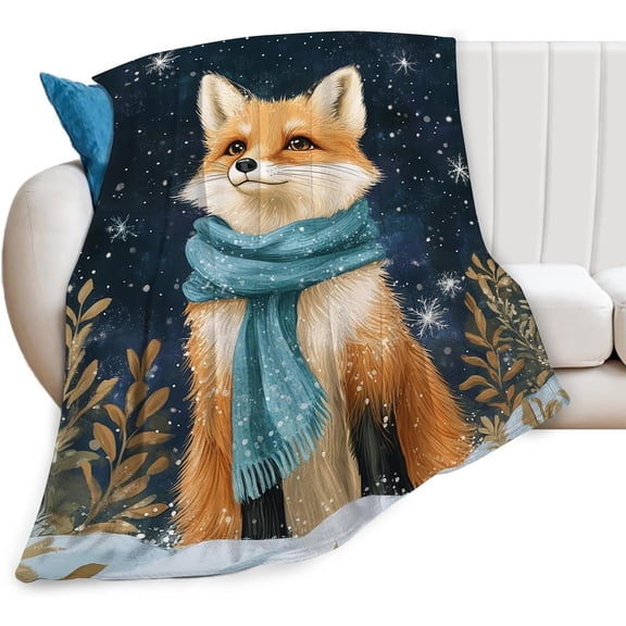 Fox Blanket Fox Decor Gifts Winter Snow Throw Blankets for Girls Boys Women Men Plush Cozy Flannel Fleece Fuzzy Blanket for Bed Couch Sofa 50"X40"