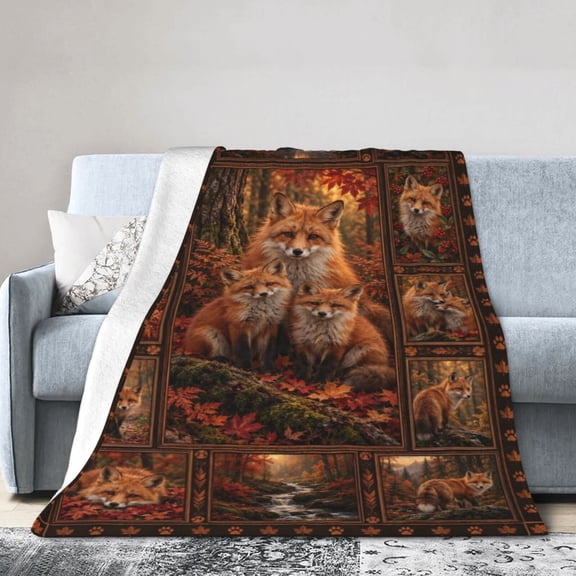 Fox Blanket Fox Quilt Patchwork Autumn Soft Cozy Fleece Blanket Gift for Women Adults 50x40
