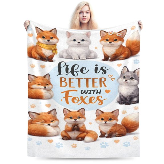 Fox Blanket Gift Throw Blanket Cute Fox Pattern Blanket Cozy Soft Home Decor Gift for Fox Lovers Woodland Animal Fans 50x40