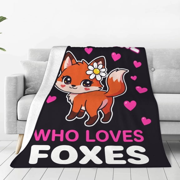 Fox Blanket, Soft Warm Cozy Flannel Throw Blanket for Sofa Couch, Cute Fox Home Decor 50x40