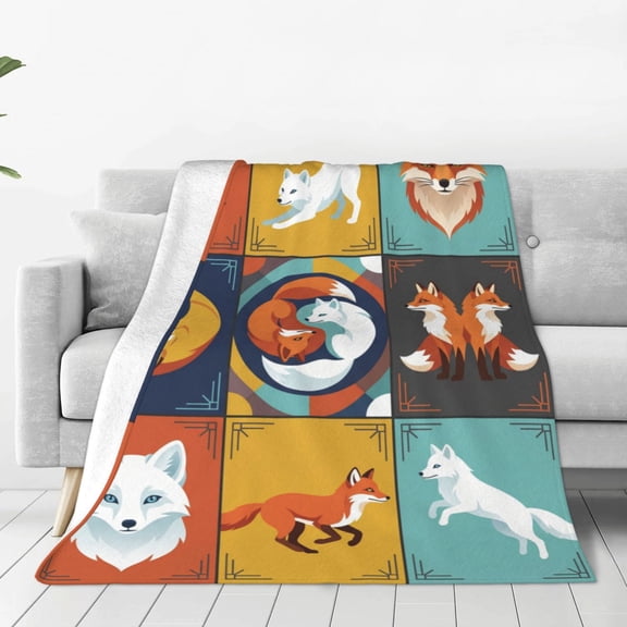 Fox Blanket, Soft Warm Cozy Flannel Throw, Plush Fluffy Blanket for Sofa Couch, Comfortable Throw for Adults 50x40