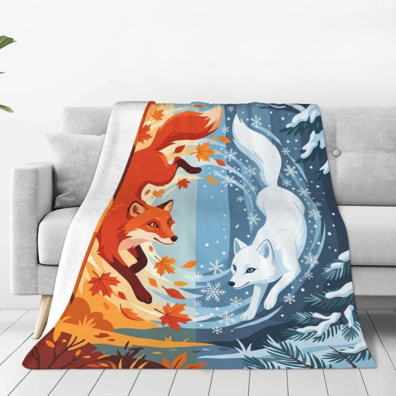 Fox Blanket, Soft Warm Cozy Flannel Throw, Plush Fluffy Blanket for Sofa Couch, Comfortable Throw for Adults 50x40