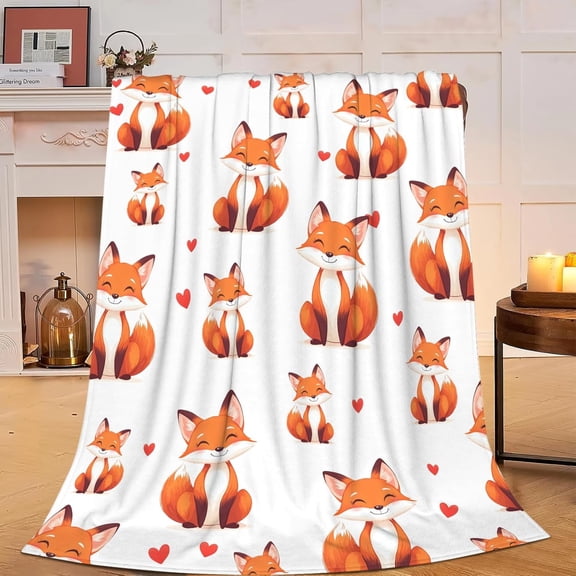 Fox Blanket Super Cozy Soft Fox Animal Throw Blanket Warm Plush Fluffy Foxes Stuff Gifts for Women Girls Fleece Flannel Gift Blankets for Kids Adults 50"X40"