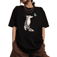thumbnail image 1 of Fox Butterfly Art Graphic Breathable Tee T-Shirt Top Print Short Sleeve Round Neck Black S-5XL, 1 of 5
