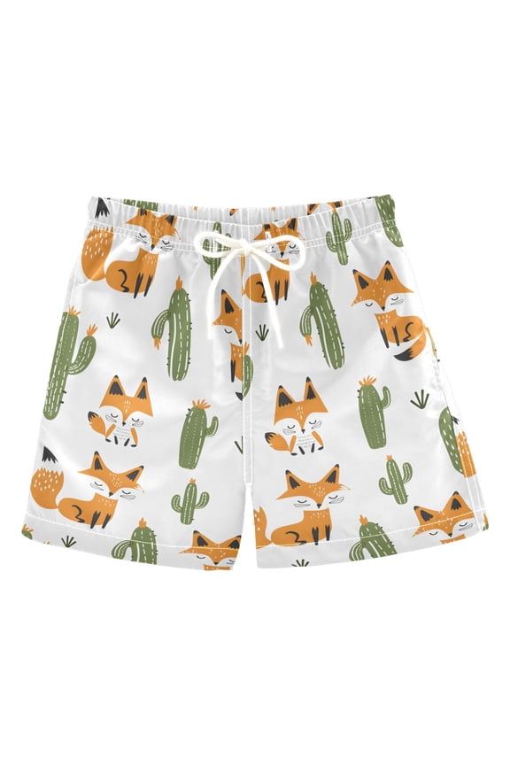 Fox Cactus Swim Trunks Quick Dry Beach Pool Board Shorts Lightweight Stylish Print Sizes 2T to XL