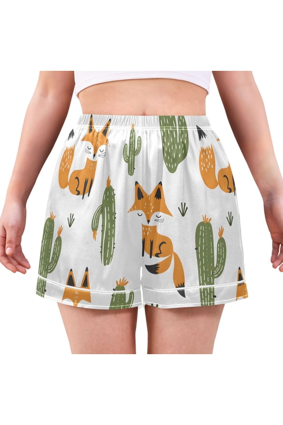 Fox Cactus Women's Pajama Shorts Silky Satin Casual Lounge Sleep Zero Pressure