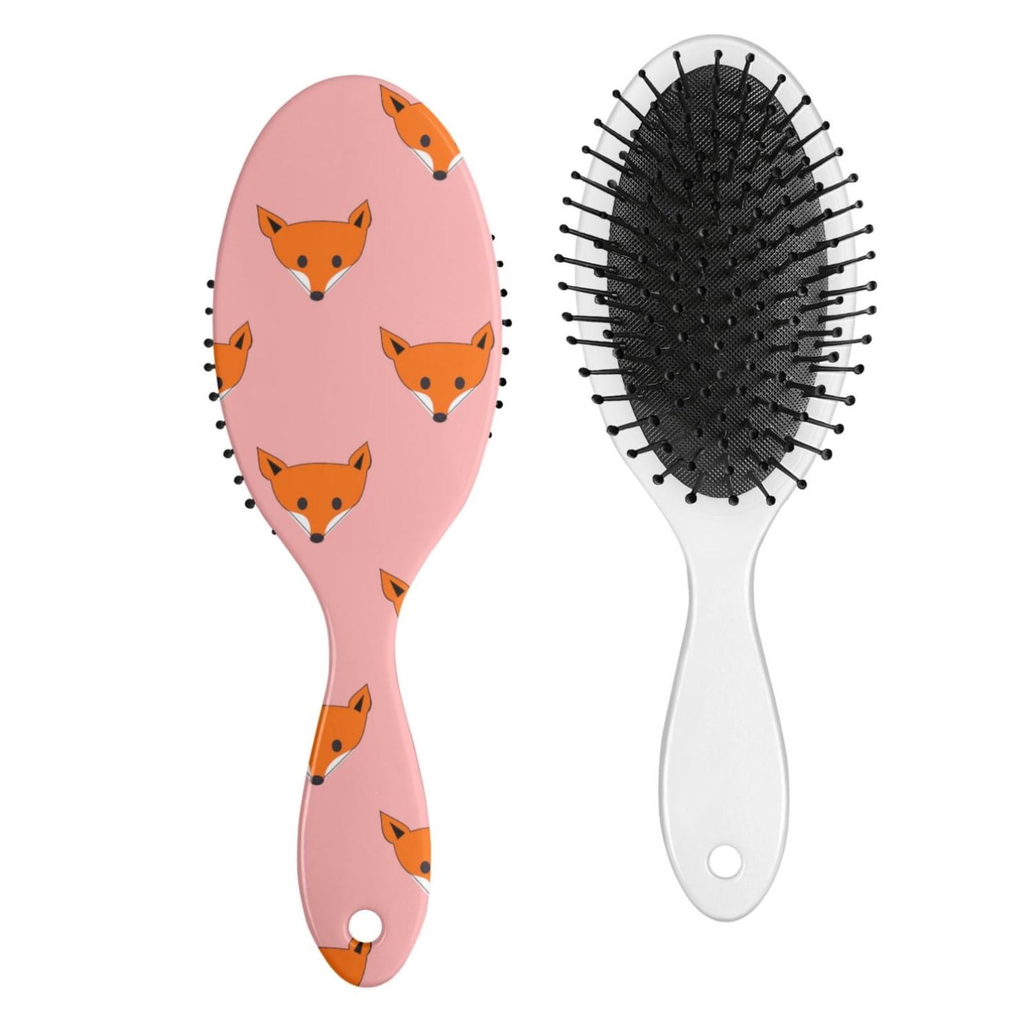  FOX 木製ピンブラシ Fox Cartoon Hair Brush - Cute Foxy Print Paddle Brush with Round