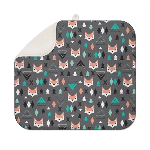 Fox Cartoon Sky Design Drying Mat - Thick Heat Resistant Dish Pad, Quick Dry & Machine Washable with Artistic Forest Pattern