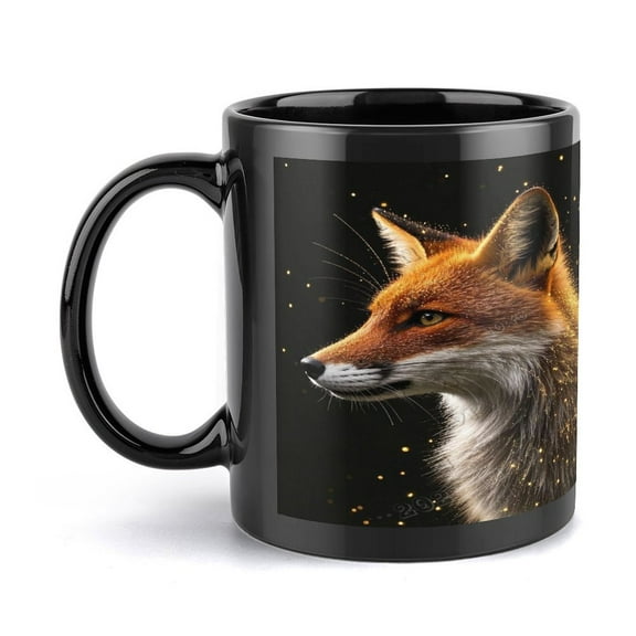 Fox Ceramic Coffee Mug Cup, Fox Lovers Gifts, Cute Cartoon Tea Cup, Animal Mug 11 Oz (black)