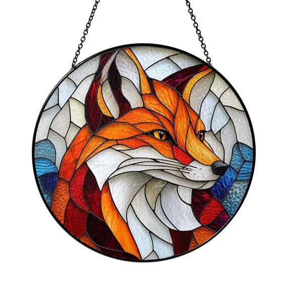 Fox Character Design Stained Glass suncatcher, Decorative Window Hanging, Creative Animal Light Catcher