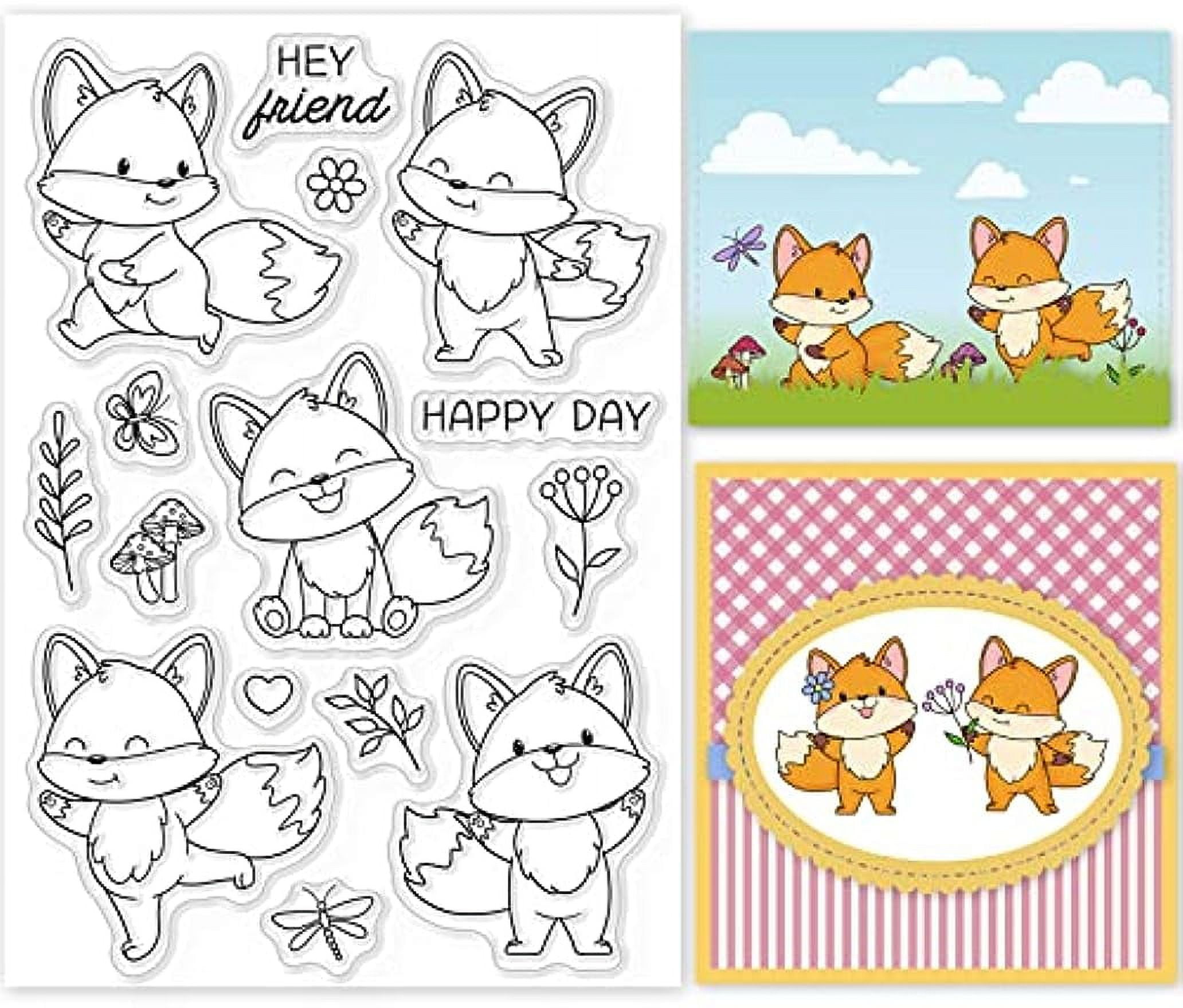 Fox & Mushroom Clear Stamps With Die Cuts - Cute Animal Theme For Card Making & Scrapbooking