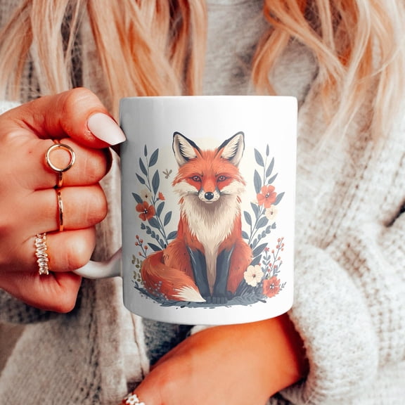 Fox Coffee Mug, Fox and Flowers Cup, Fox Lover Gift, Woodland Boho Cottagecore Fox Mug, Woods and Forest Animal Lover Gift, Fox Gift, 11oz