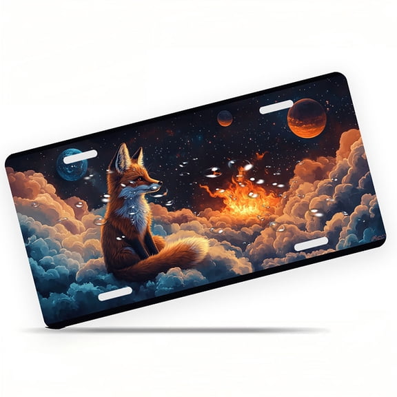 Fox in Cosmic Scenery Front License Plate, Metal License Plate, Funny Standard Plates Personalized Novelty Decorative For Men/Women/Boys/Girls Car 6×12 Inch