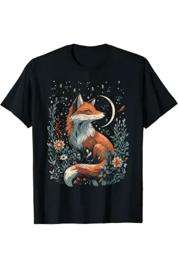 Fox Cottagecore Aesthetic Florals Fairycore Girls Women T-Shirt