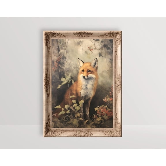 Fox, Cottagecore Poster, Forest Animal Vintage, Botanical Wall Art, Whimsical Fox Poster Victorian Aesthetic Woodland, Unframed Poster Size 8x12