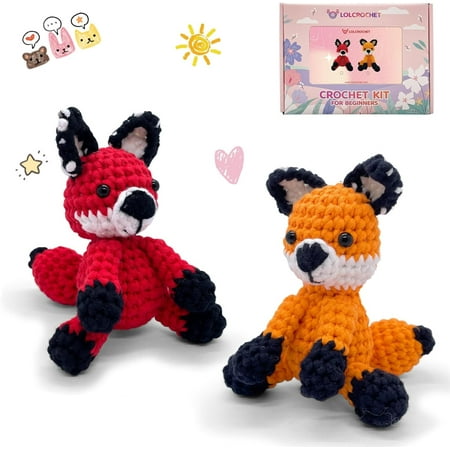 Fox Crochet Kit for Beginners, Learn to Crochet Starter Set with Step-by-Step Video Tutorial & Crocheting Manual, Easy Yarn Knitting Project for Adult & Kid 12+, Stuffed Animal Doll for Xmas Gift