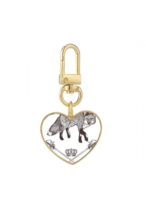 Fox Crown Animal Baroque Style Gold Heart Keychain Metal Keyring Holder