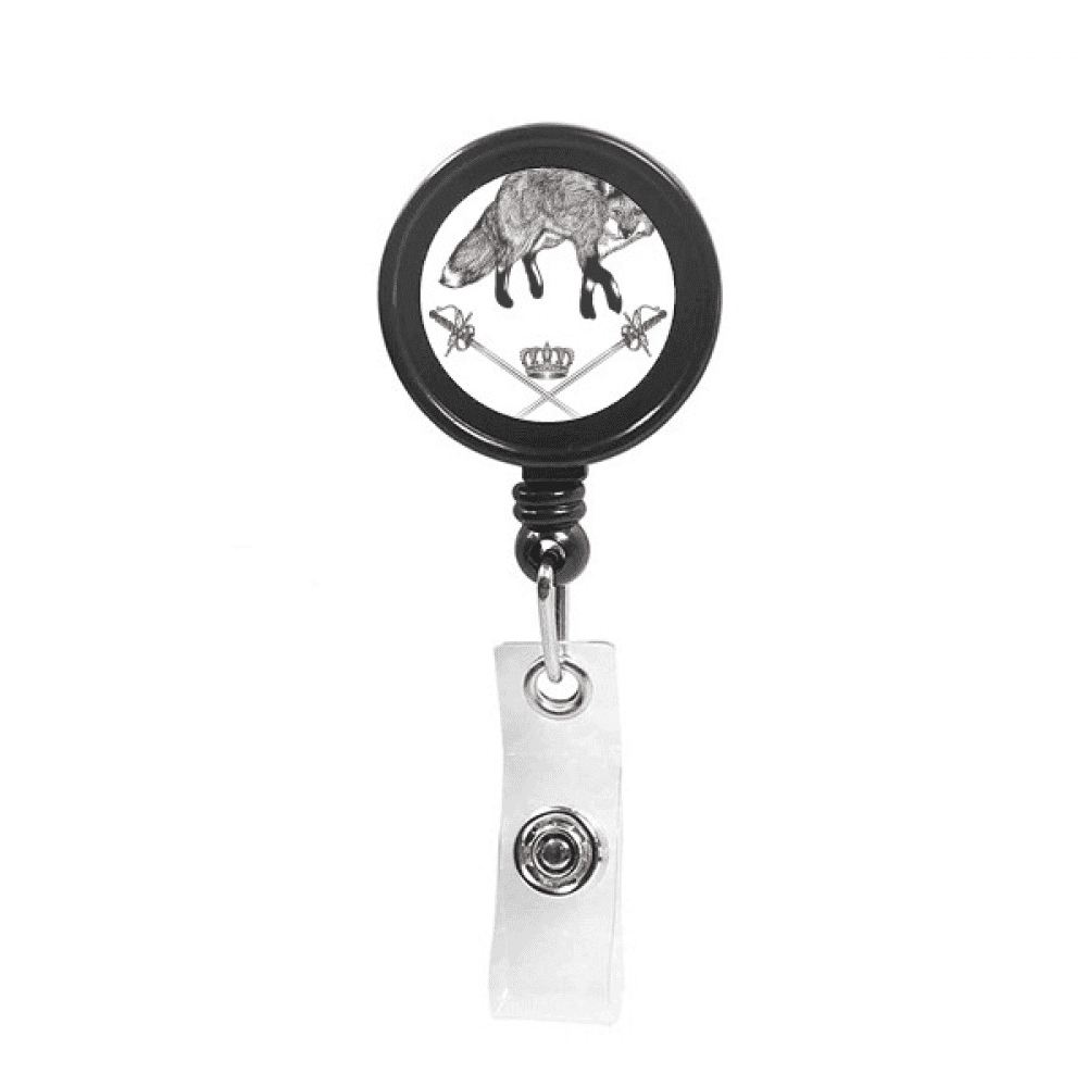 Fox  Crown Animal Baroque Style Retractable Keychain Badge Holder ID Badge