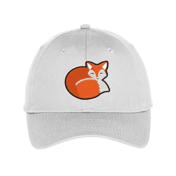 Fox Curled Up Sleeping Low Profile Cotton Adjustable Baseball Cap Dad Hat for Men Women Embroidered Design - White
