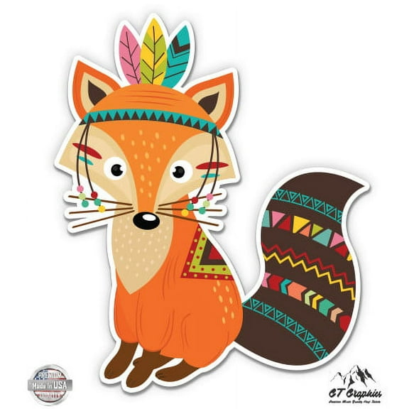 Fox Cute Native - 3" Vinyl Sticker - For Car Laptop I-Pad Phone Helmet Hard Hat - Waterproof Decal