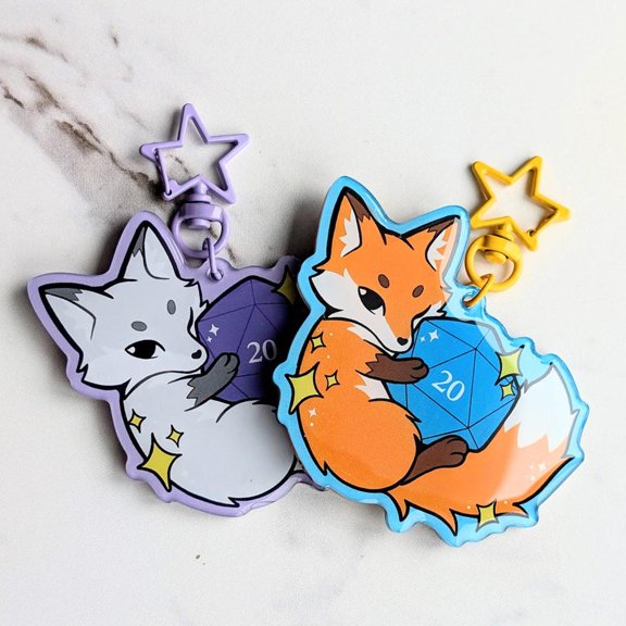 Fox D20 Acrylic Keychain Cute Tabletop RPG Animal Bag Charm Gift, random 1 pack