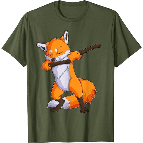 Fox Dabbing Fox Funny Animal Foxes Lover Unisex T-Shirt for Men Women Kids,Military Green Color,Size L