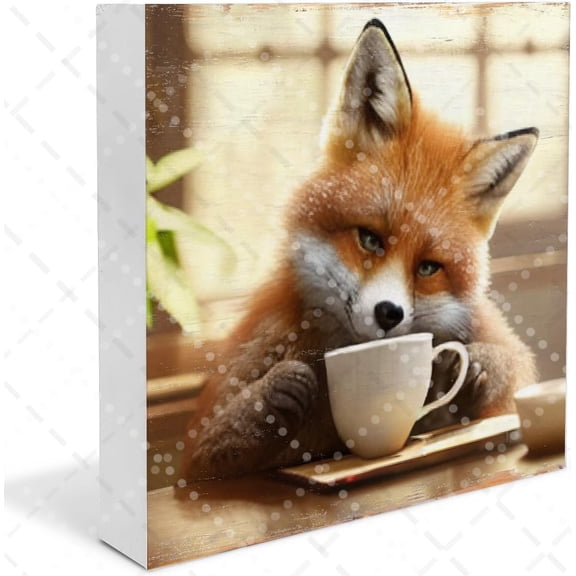Fox Decor Fox Decorative Wooden Box Sign Table Decor Coffee Sign Coffee Bar Sign Coffee Lovers Gift Farmhouse Home Dcor Sign Kitchen Shelf Desk Tabletop Wall Decor 5x5 In