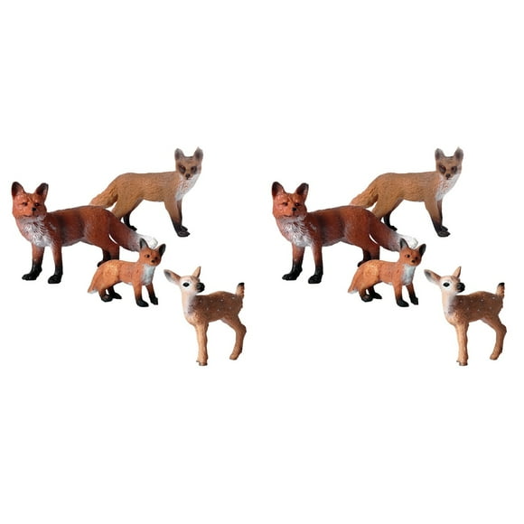 Fox Deer Animal Figurines Statue Cake Birthday Kids Realistic Family Figures Miniature Toppers Foxes Figurines Figures