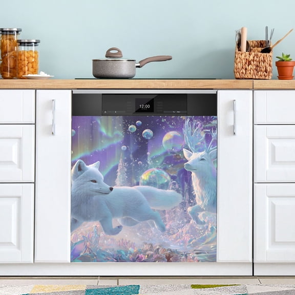 Fox Deer Running Dreamy Land Dishwasher Magnet Refrigerator Magnetic Cover Washing Machine Magnet Sticker Kitchen Decor
