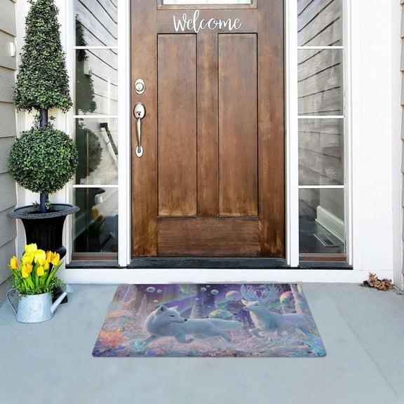 Fox Deer Running Dreamy Land Doormats Welcome Mats Gate Pads Entryway Outdoor 32" x 20"