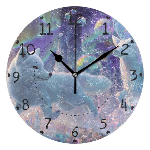 Fox Deer Running Dreamy Land Round Wall Clock Silent Analog Battery Operated Black Pointer Home Decor 9.84" Diameter