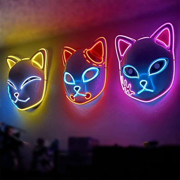 Fox Demon LED Mask Slayers Costume Props Japanese Anime Plastic Fox Face Cosplay Glowing Masks for Adult Masquerade