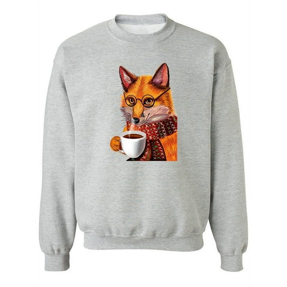 Fox Drinking Coffee Sweatshirt Women -Image by Shutterstock, Female Medium