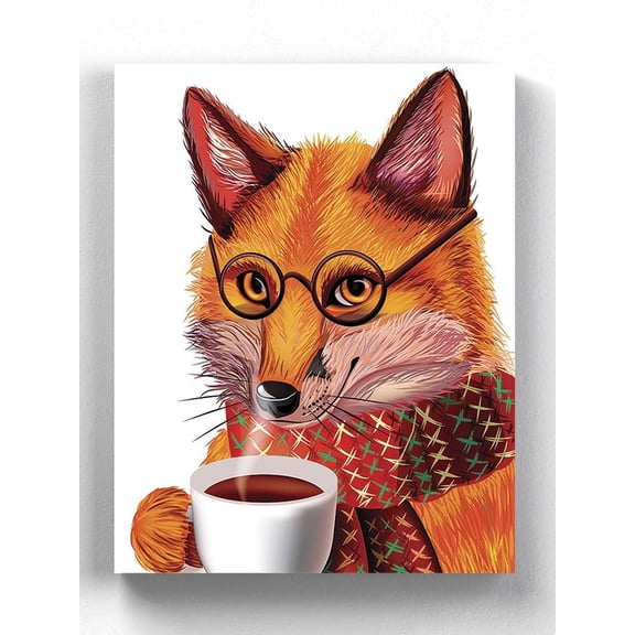 Fox Drinking Coffee Wrapped Canvas -Image by Shutterstock,