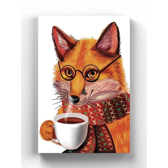 Fox Drinking Coffee Wrapped Canvas -Image by Shutterstock,