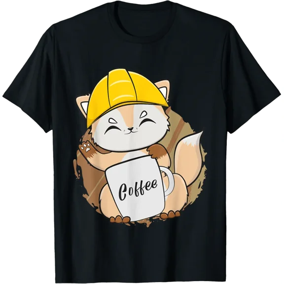 Fox Drinks Coffee For Coffee Lover And Construction Worker T-Shirt