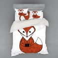 thumbnail image 1 of Fox Duvet Cover Set, Cartoon Young Animal Character Spiral Patterns Friendly Charming, Bedding Set with Shams and Fitted Sheet, 3 Sizes, by Ambesonne, 1 of 3